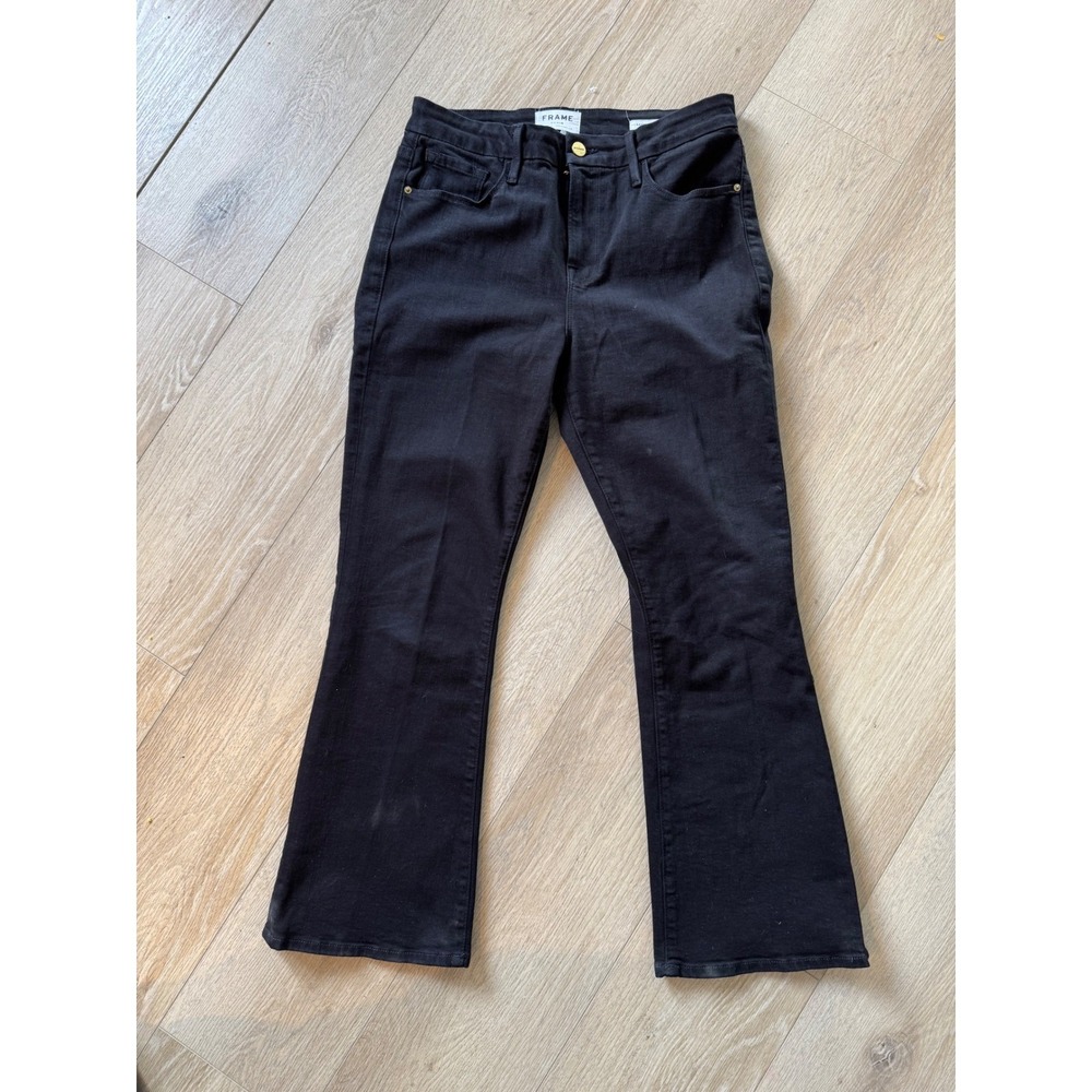 FRAME Le Crop Mini Boot Jeans Black Film Noir High Rise Ankle Flare Size 29 - Picture 2 of 9